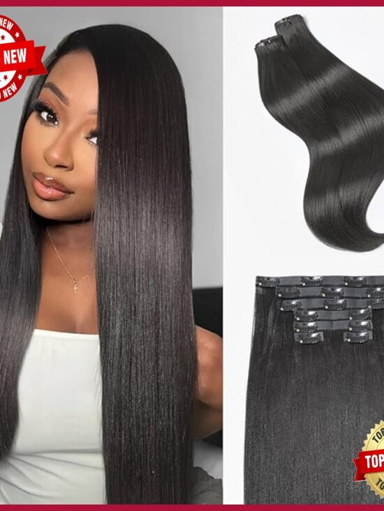 18 Inch Seamless Clip In Human Hair Extensions, 2 Pack Yaki Straight main image 7